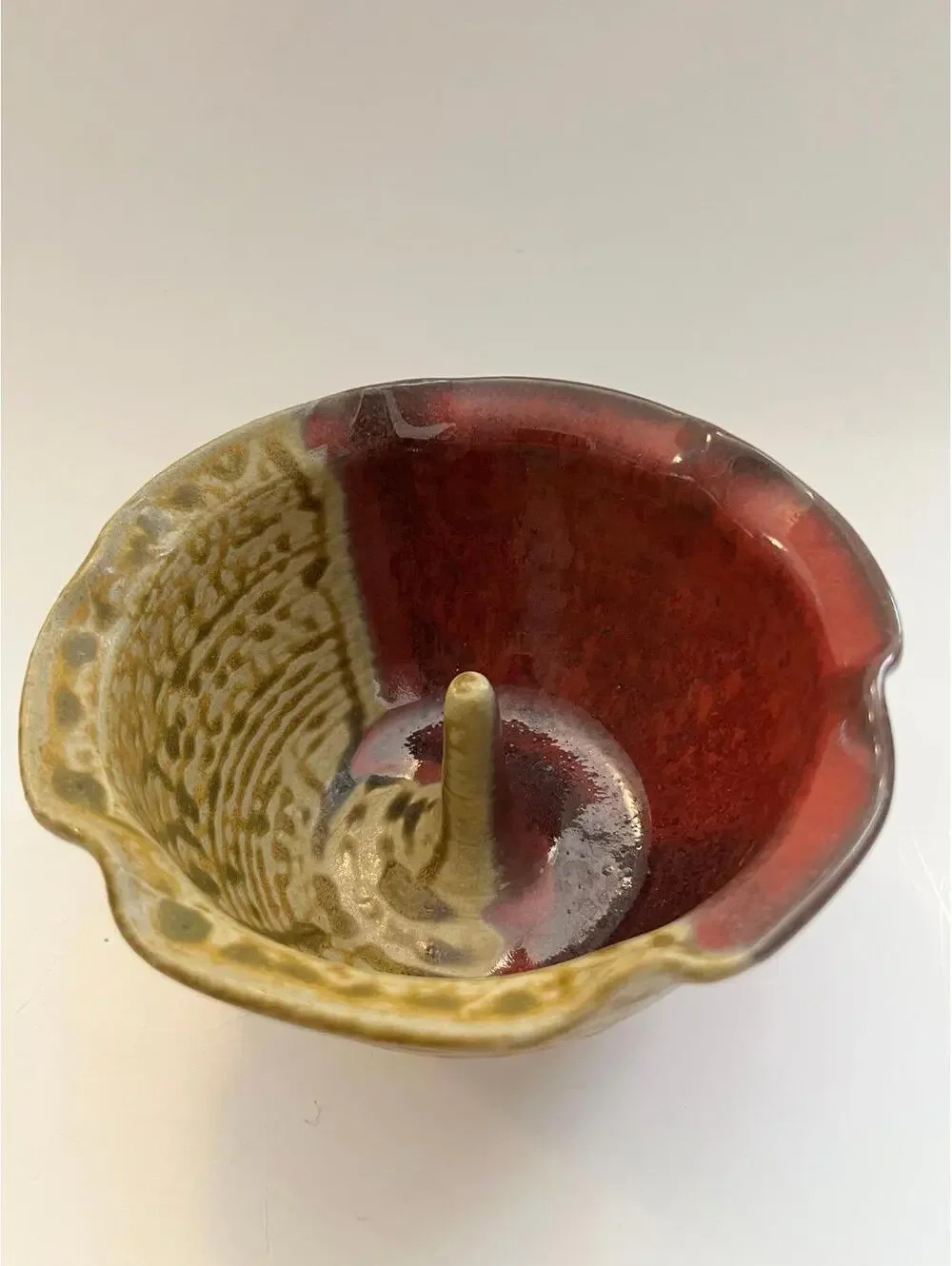 Vintage Western Hill Pottery, Seagrove, NC Red & Cream Ceramic Apple Corer Ring